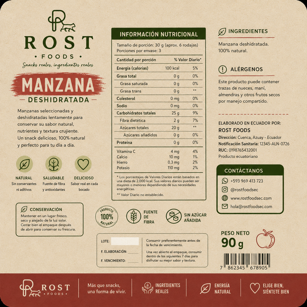 Manzana Deshidratada Natural | ROST Foods