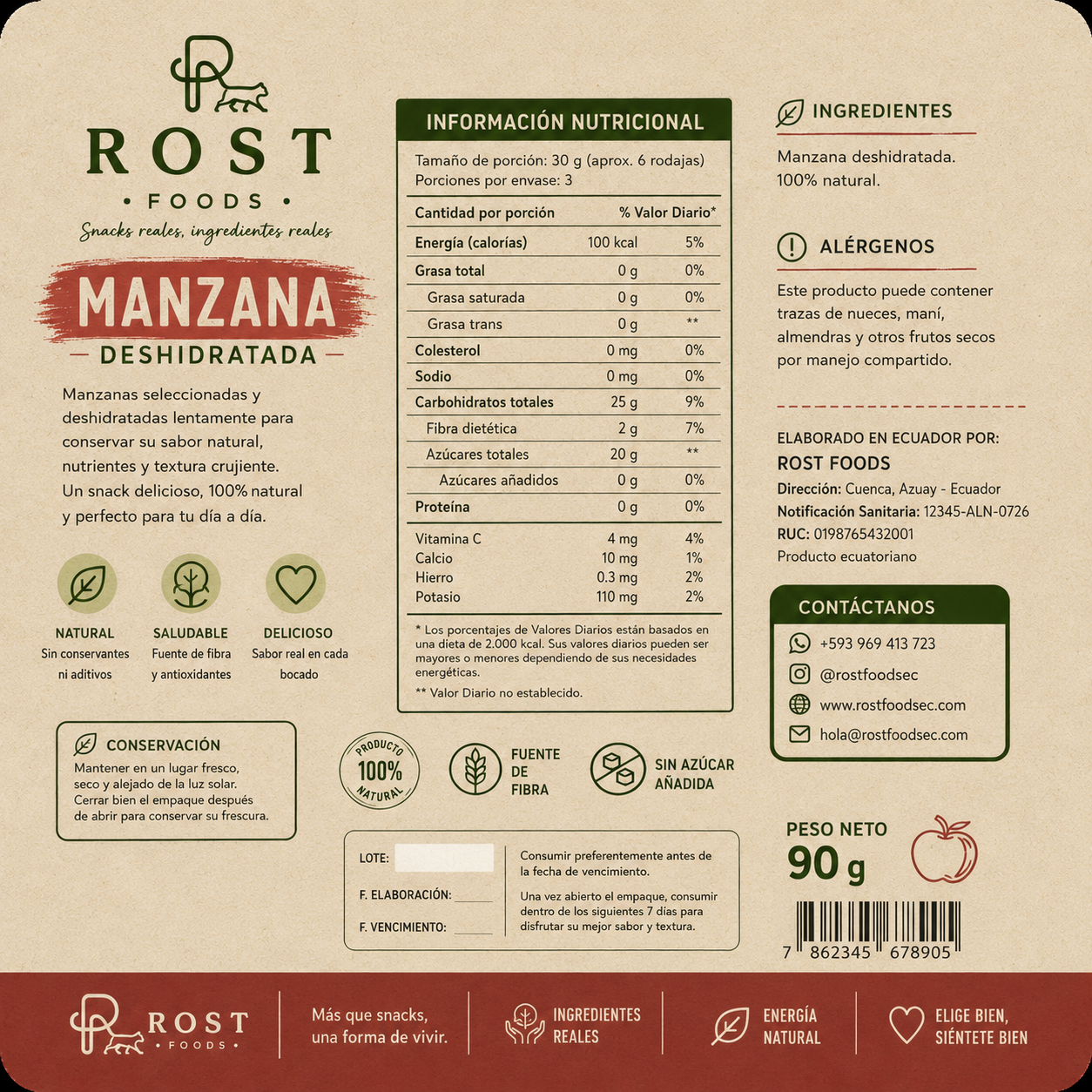 Manzana Deshidratada Natural | ROST Foods